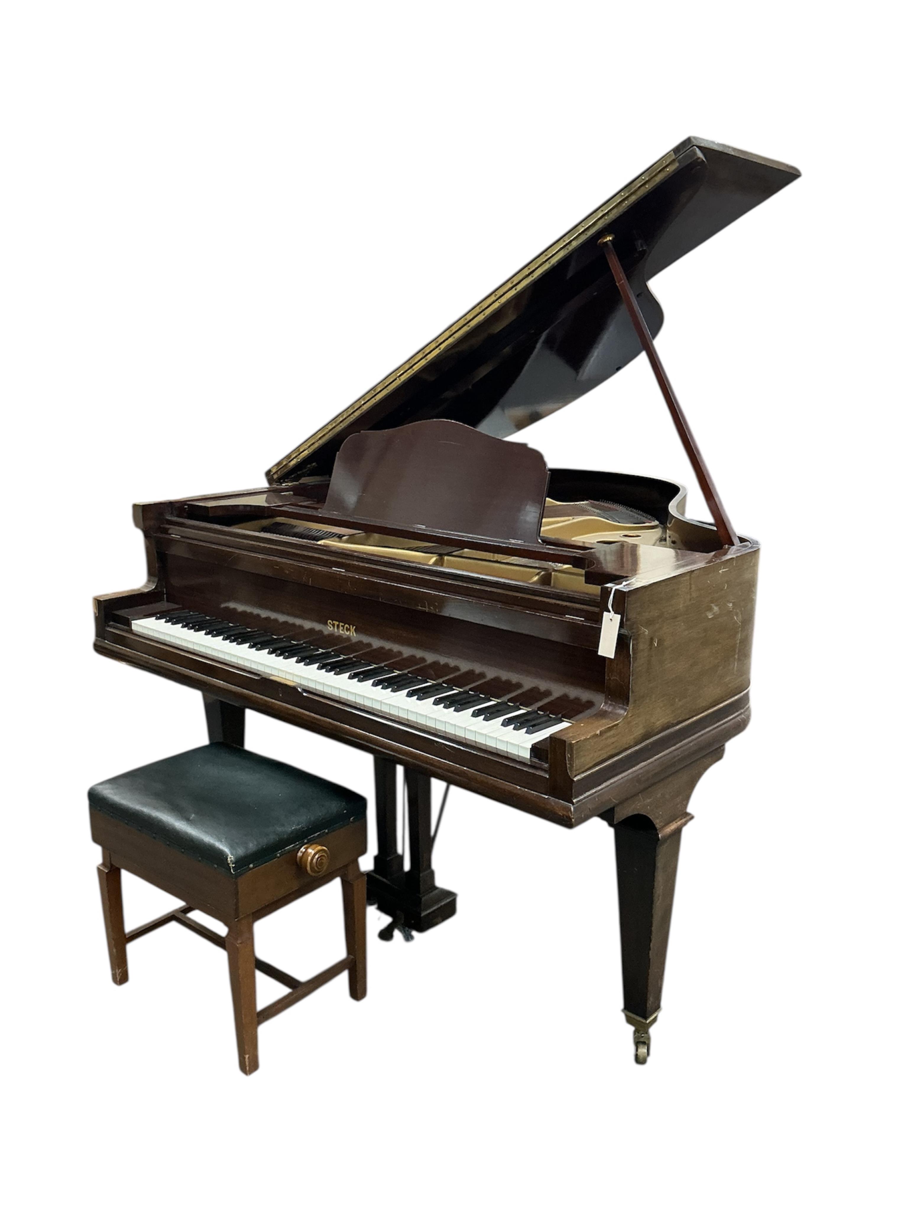 A mid 20th century Steck bopudoir grand piano, width 150cm, length 144cm, height 100cm together with an adjustable piano stool